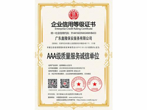 AAA级质量服务诚信单位